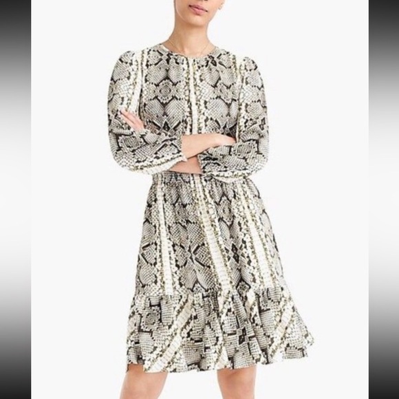 J. Crew Long Sleeve Snake Print Ruffle Hem Smock Dress Size Small S - Picture 7 of 7
